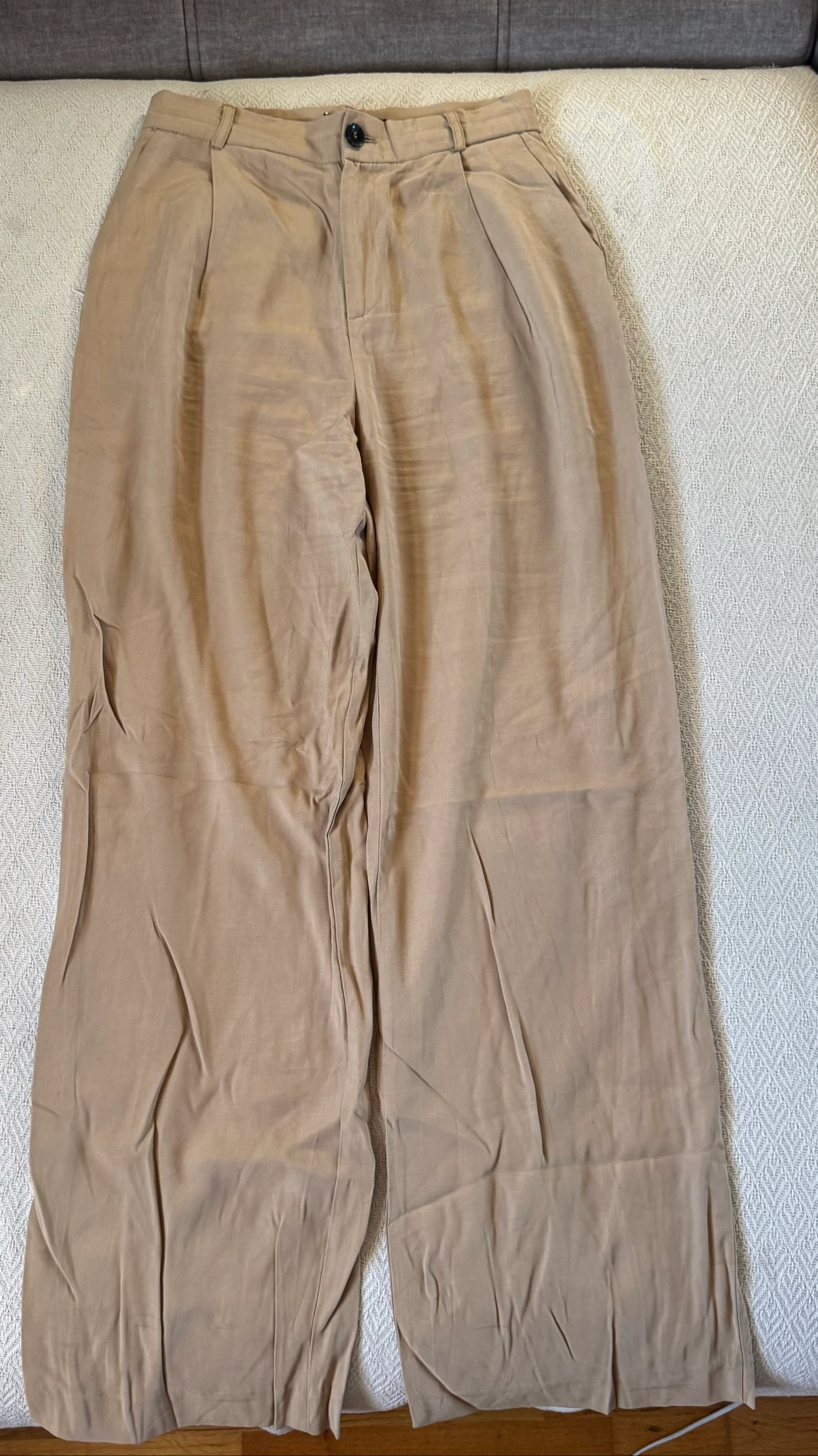 Zara beige high-waisted fluid trousers – photo 2